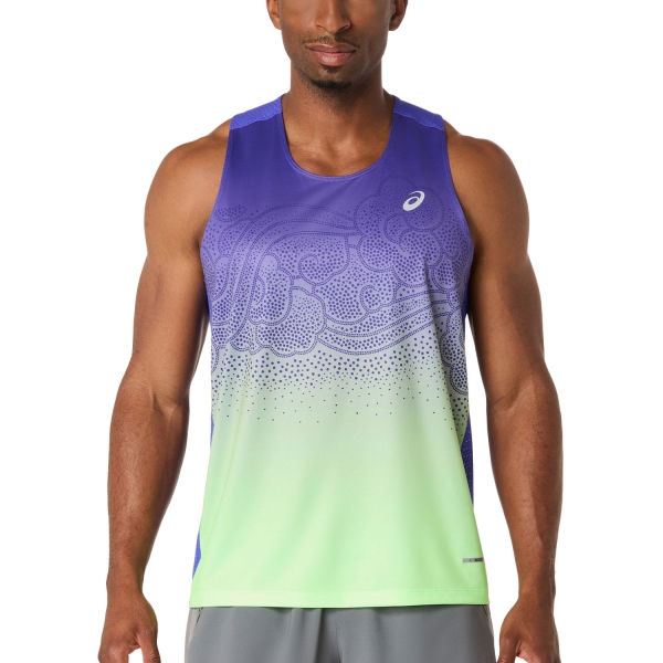 Canotta Running Uomo ASICS Road Fade Canotta  Cobalt Burst/Illuminate Green 2011D522401