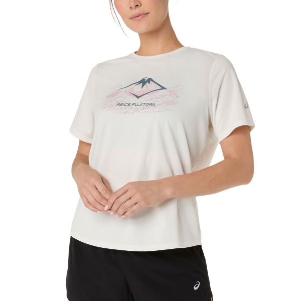 Women's Short Sleeve Shirts Trail Running ASICS Fujitrail Logo Reflective TShirt  Cream 2012D432100