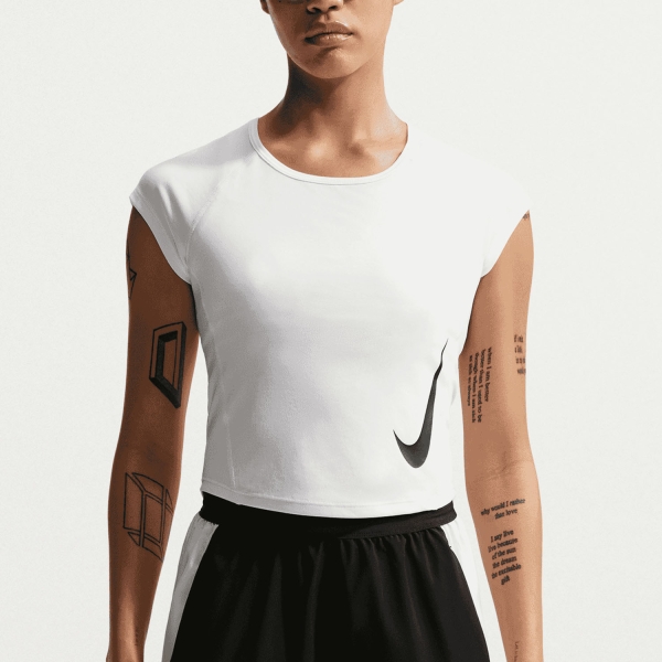 Maglietta Running Donna Nike Tempo Swoosh DriFIT Maglietta  White/Photon Dust/Reflective Silver/Black IF4998100