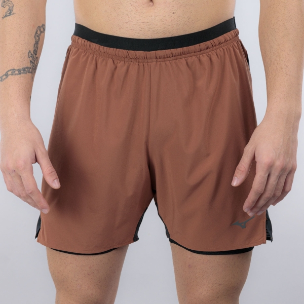 Pantaloncino Running Uomo Mizuno Active Alpha 2 in 1 5.5in Pantaloncini  Copper Brown J2GBD00555
