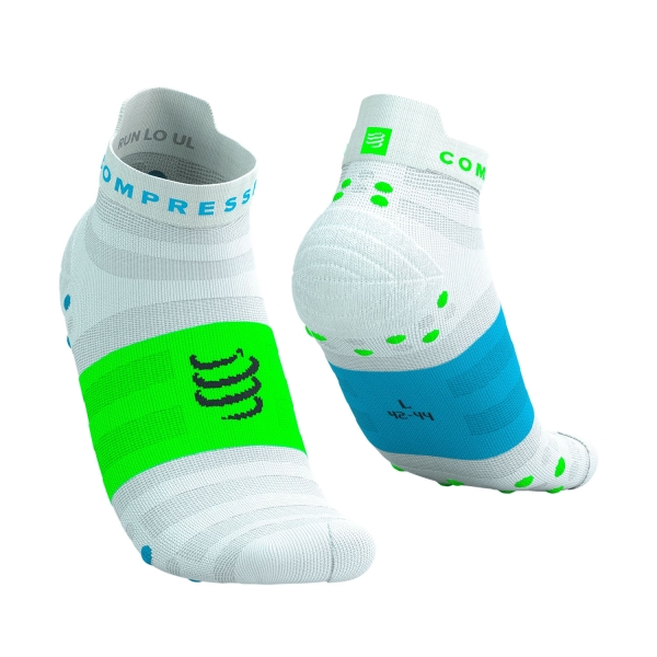 Compressport Pro Racing V4.0 Ultralight Logo Calcetines - White/Norse Blue/Neon Green
