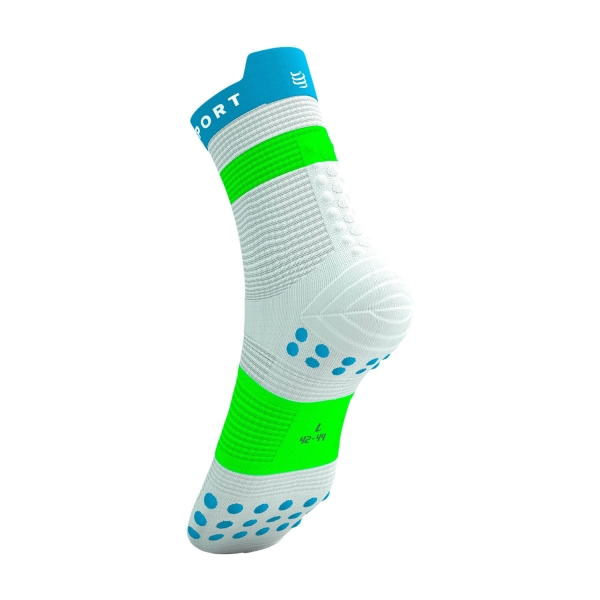 Compressport Pro Racing V4.0 Run High Socks - White/Norse Blue/Neon Green