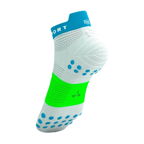 Compressport Pro Racing V4.0 Logo Calze - White/Norse Blue/Neon Green