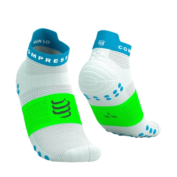 Compressport Pro Racing V4.0 Logo Calze - White/Norse Blue/Neon Green