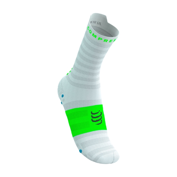 Calcetines Compressport Pro Racing V4.0 Ultralight Run High Calcetines  White/Norse Blue/Neon Green XU00050B5206
