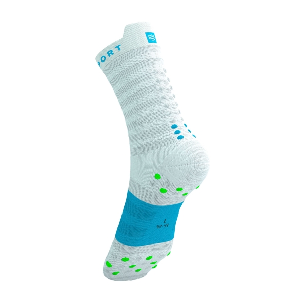 Compressport Pro Racing V4.0 Ultralight Run High Socks - White/Norse Blue/Neon Green