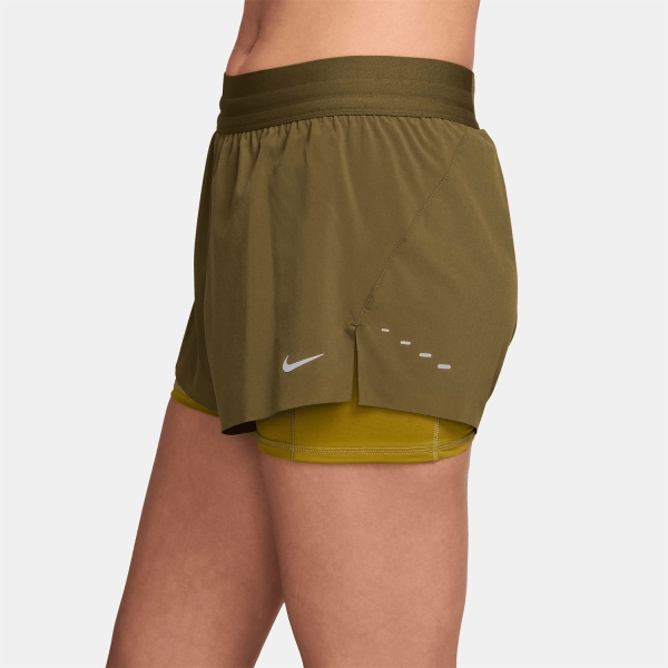 Nike Swift 2 in 1 2.5in Shorts - Olive Flak/Peat Moss/Reflective Silver