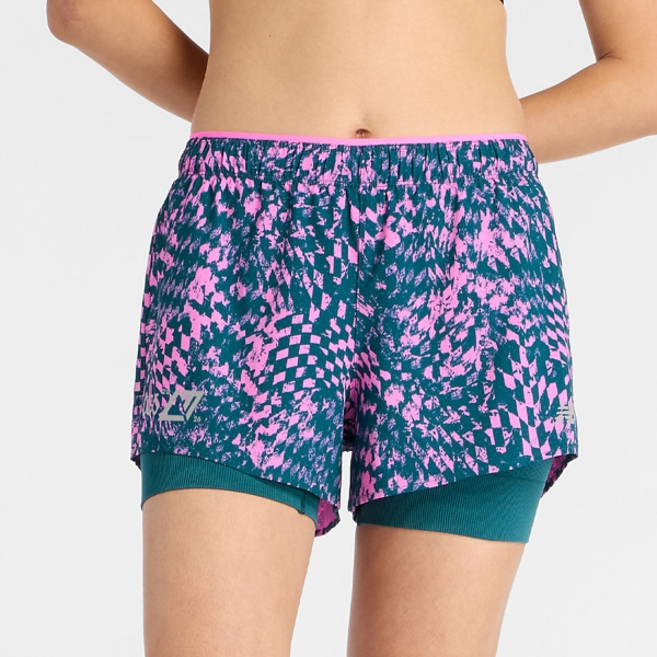 Women's Running Shorts New Balance London Edition RC Printed 2 in 1 3in Shorts  Pink Heat WB6169XXAAB
