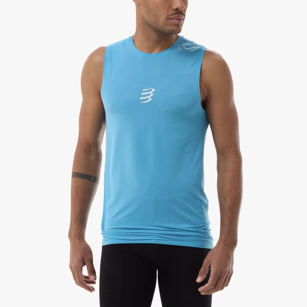 Camisetas sin Mangas Trail Running Hombre Compressport Logo Top  Norse Blue ATSM3845211