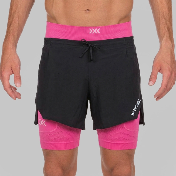 Men's Trail Running Shorts XBionic Effektor 2 in 1 6.5in Shorts  X Black/Neo Pink R520S25MB133