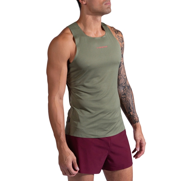 Camisetas sin Mangas Trail Running Hombre La Sportiva Pure Top  Cypress/Mountain Red ZARE025E47R24